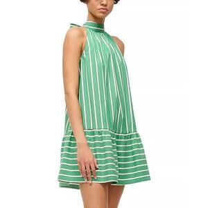 Staud Marlowe Neck-Tie Cotton Stripe Mini A-Line Dress XS